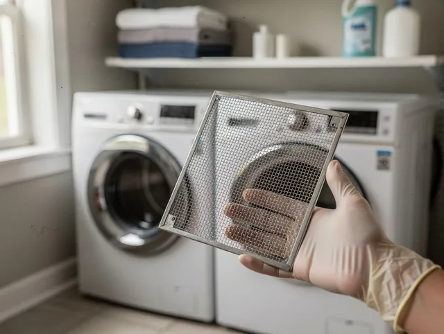 Simsbury Dryer Vent Cleaning specialist performing detailed lint trap cleaning service in Simsbury