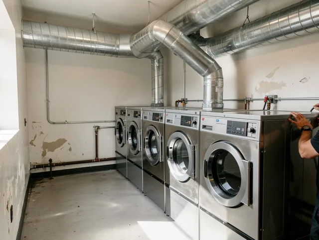 Simsbury Dryer Vent Cleaning team performing large-scale commercial dryer vent cleaning in Simsbury