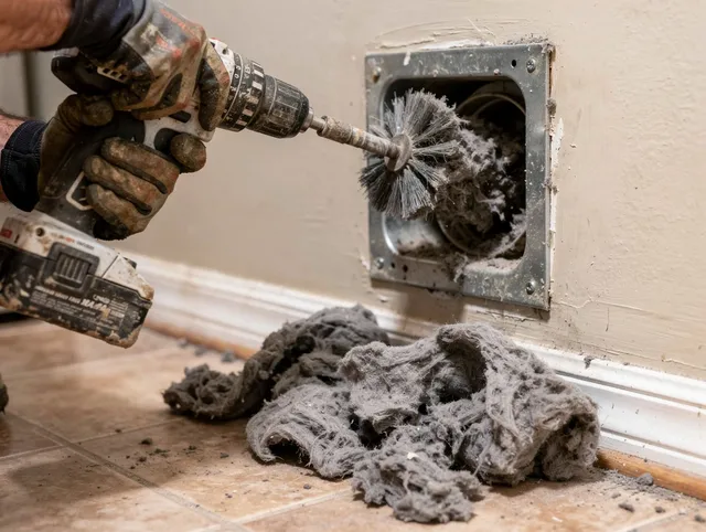 Certified Simsbury Dryer Vent Cleaning technician performing dryer vent cleaning in Simsbury